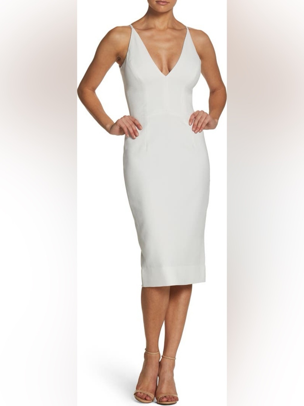 Dress the Population Lyla White Crepe Midi Dress NWT Bodycon Cocktail Size